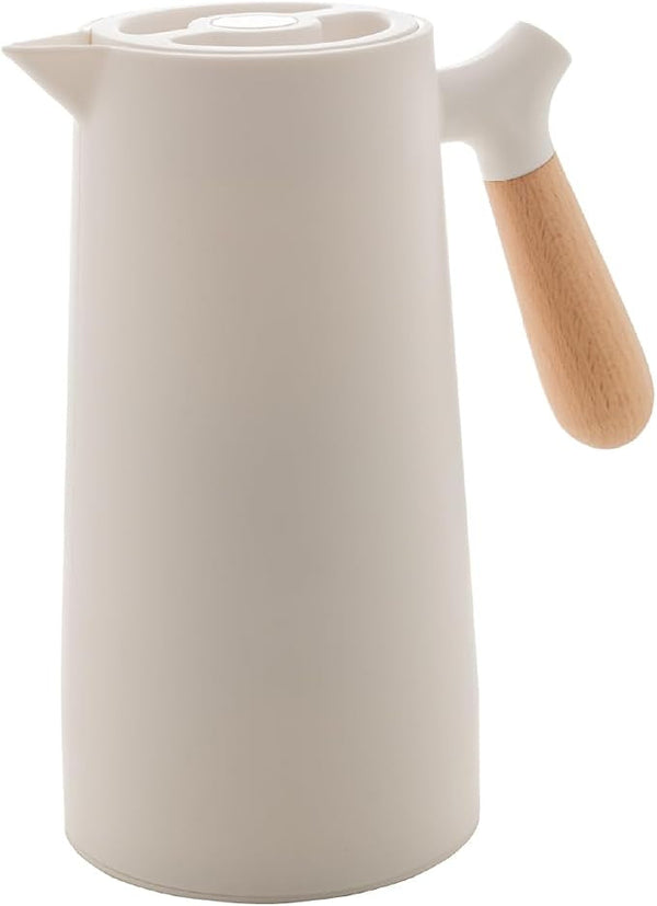 Garrafa Térmica de Plástico com Cabo de Madeira 1 Litro – Branca